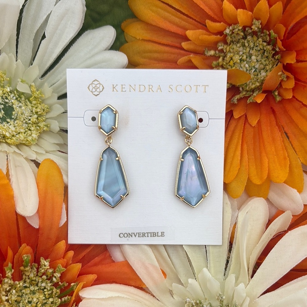 Kendra Scott Hallie Convertible Sky Blue MOP Gold Earrings